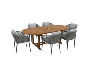 AXI Marzi/Faye Conjunto de jardn, 7 piezas para 6 personas - Antracita | Conjunto de comedor de teca con mesa de jardn ovalada extensible | Con 6 sillas de jardn, cojines incluidos