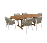 AXI Marzi/Faye Conjunto de jardn, 7 piezas para 6 personas - Beige | Conjunto de comedor de teca con mesa de jardn ovalada extensible | Con 6 sillas de jardn, cojines incluidos