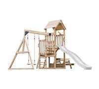 AXI Mette Parque infantil de madera con 2 columpios, Tobogan blanco, mesa de picnic | Parque infantil al aire libre con arenero | Juegos de madera al aire libre