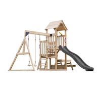AXI Mette Parque infantil de madera con 2 columpios, Tobogan Gris, mesa de picnic | Parque infantil al aire libre con arenero | Juegos de madera al aire libre