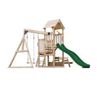 AXI Mette Parque infantil de madera con 2 columpios, Tobogan verde, mesa de picnic | Parque infantil al aire libre con arenero | Juegos de madera al aire libre