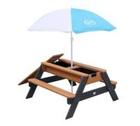 AXI Nick Mesa de agua y arena / Picnic con Sombrilla, Madera Gris y Marron | Con Tapa, Cajas de almacenaje y Sombrilla | Para el Jardin - 95x97x48cm