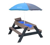 AXI Nick Mesa de picnic de agua y arena para ninos hecha de madera | Con tapa y recipientes | Gris con parasol para el jardin