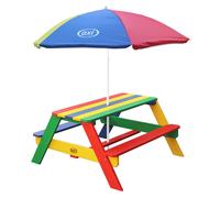 AXI Nick Mesa de picnic de madera para ninos | Mesa infantil en colores arco iris con parasol para el jardin