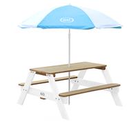 AXI Nick Mesa de picnic de madera para ninos | Mesa infantil en marron y blanco con parasol para el jardin