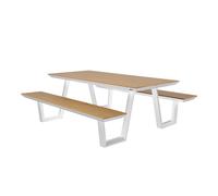 AXI Nori Mesa de picnic en teca y blanco para 6 personas | Banco de picnic para adultos en aluminio y polywood | 200 x 190 cm