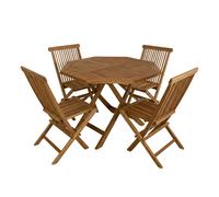 AXI Sana/Mina Conjunto de jardin, de madera de teca - 4 personas | Conjunto de comedor redondo/octogonal / plegable - Sillas plegables | Mobiliario de jardin Para balcon y terraza