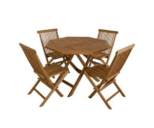 AXI Sana/Mina Conjunto de jardin, de madera de teca - 4 personas | Conjunto de comedor redondo/octogonal / plegable - Sillas plegables | Mobiliario de jardin Para balcon y terraza