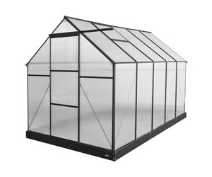 AXI Simon Serra de jardin de aluminio y policarbonato negro | invernadero con puerta corredera y ventana | Resistente al invierno | Con drenaje integrado | 310 x 190 x 207 cm