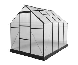 AXI Simon Serra de jardin de aluminio y policarbonato negro | invernadero cubierto con puerta corredera y ventana | Resistente al invierno | Con drenaje integrado | 250 x 190 x 207 cm