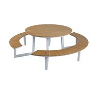 AXI Taco Mesa de picnic redonda en teca y blanco para 6 personas | Mesa de picnic / Banco de picnic redondo para adultos en aluminio y polywood | 200 x 190 cm