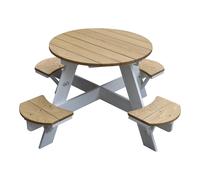 AXI Ufo Mesa de picnic redonda para ninos de madera | Mesa redonda infantil para el jardin en marron y blanco con 4 asientos