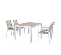 AXI Zora Conjunto de muebles de jardin con mesa y 4 sillas en blanco / marron | Mesa y sillas de aluminio con aspecto de madera / PSPC | Mesa de comedor exterior