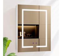 AxisFurn Espejo de baño con iluminación e interruptor táctil, LED, 3 colores de luz, regulable, 6500 K, espejo de pared con reloj e indicador de temperatura, espejo de baño con cristal a prueba de
