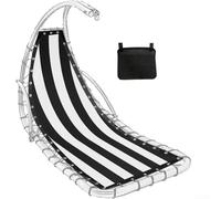 Axorafow Silla Teslin de tela para colgar a rayas con base, 64 x 197 x 23 cm, asiento de tela oscilante, bolsa lateral de repuesto, muebles de patio al aire libre (negro)