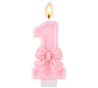 AYESY Velas de Cumpleaños Número 1, Decoración de Pastel 3D Velas Tema de Fiesta Rosa para Aniversarios, Ceremonias de Graduación, Cumpleaños Fiesta 4x7.5cm (1 Piezas)