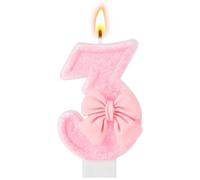 AYESY Velas de Cumpleaños Número 3, Decoración de Pastel 3D Velas Tema de Fiesta Rosa para Aniversarios, Ceremonias de Graduación, Cumpleaños Fiesta 4x7.5cm (1 Piezas)