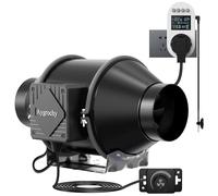 Aygrochy Ajustable Extractor de aire 100 mm,Ventilador de extracción 363 m³/h, Toma de corriente con temporizador, retardo y sensor de temperatura y humedad,para tiendas de crecimiento,ventilación