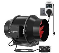 Aygrochy Ajustable Extractor de aire 125 mm,Ventilador de extracción 416 m³/h, Toma de corriente con temporizador, retardo y sensor de temperatura y humedad, para tiendas de crecimiento, ventilación