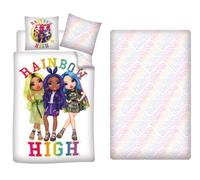 AYMAX - Juego de cama de 3 piezas Rainbow High, funda nórdica reversible de 140 x 200 cm + funda de almohada de 63 x 63 cm + sábana bajera a juego 90 x 190 cm