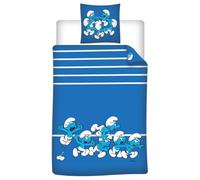 Aymax - Juego de cama de pitufos para niños, 1 persona, funda nórdica de 140 x 200 cm + funda de almohada de 65 x 65 cm, 100% algodón