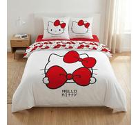 Aymax - Juego de cama doble Hello Kitty Bow, 2 personas, funda nórdica reversible de 240 x 200 cm y 2 fundas de almohada de 65 x 65 cm, color blanco