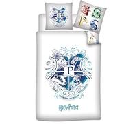 Aymax Juego de cama reversible HP Escudo Hogwarts Las 4 Casas blanca y azul 140x200 cm