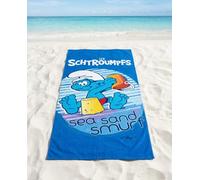 Aymax, Toalla de playa infantil Les Pitufos 70 x 140 cm, 100% poliéster | Sea Sand Smurf Azul | Licencia Oficial Smurfs