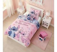 Aymax, Set de decoración para dormitorio Stitch & Angel de 3 piezas - Funda de edredón reversible 140x200 cm + Cojín con forma de Stitch + Caja de almacenamiento para asiento 30x30x30 cm