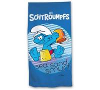 Aymax, Toalla de playa infantil Les Pitufos 70 x 140 cm, 100% poliéster | Sea Sand Smurf Azul | Licencia Oficial Smurfs