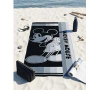 Aymax, Toalla de playa Mickey Mouse Disney 70 x 140 cm, 100% poliéster, estilo vintage monocromo, negro y azul acero | Licencia oficial
