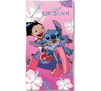Aymax Toalla Playa Piscina BAÑO Lilo y Stitch en Triciclo - 140 x 70cm Certificado Calidad: Oeko-Tex - Rosa