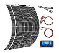 Aysolar 200W 12V Kit Panel Solar Flexible 2x100W 18V Placa Solar y 20A Controlador de Cargador para Baterías 12V/24V, Autocaravana, Caravana,Barco, Yate, Automóvil