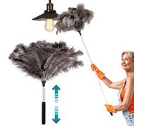 AYSYR Plumero largo extensible, plumero telescópico para limpieza, lavable, plumas de avestruz, escoba de telaraña con mango telescópico, para productos de limpieza, casa, coche, oficina