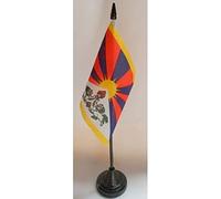 AZ FLAG Bandera de Mesa Tibet 15x10 cm Poliéster 100D Base Plástico | Uso interior Bandera de escritorio tibetana acabado cosido y bordes reforzados con mástil de plástico y base de plástico