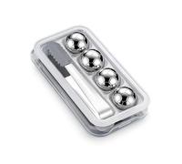 Azarton cubitos de hielo metálicos - 4 bolas refrigerantes reutilizables redondas con diseño de balón de fútbol y pinza - enfriadores de acero inoxidable para whisky, vino, cerveza, zumo y fiestas