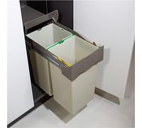 AZERODESIGN-Cubo Basura-Cubo de Basura Cocina-Cubos de Basura de Reciclaje-2 Compartimentos de 7L- Módulo 30 cm-40x45x25,5 cm-Sistema Guías Extraíbles de Acero-Fijación Inferior-Material Plástico PVC