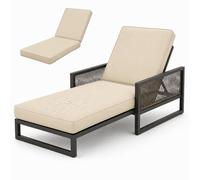 AZMAHT ,Cojin Tumbona, Cojines Tumbonas Jardin Exterior Impermeables, Colchoneta De Espuma 50D para Silla Terraza con 6 Cintas De Sujeción Y Doble Ribete,Offwhite,188x58x6cm