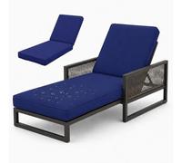 AZMAHT ,Cojin Tumbona, Cojines Tumbonas Jardin Exterior Impermeables, Colchoneta De Espuma 50D para Silla Terraza con 6 Cintas De Sujeción Y Doble Ribete,Dark Blue,178x59x8cm