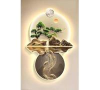 AZQOHMIS Decoración de Pared 3D, esculturas de Pared, Arte para Colgar en la Pared con luz LED, decoración Oriental, Pintura Tradicional China para Colgar en la Pared (20,86 x 31,49 Pulgadas)