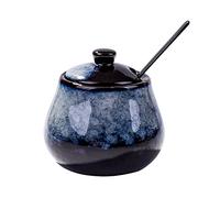 Azucarero de cerámica con tapa y cuchara para el hogar y la cocina - verde malaquita (azul-gris)