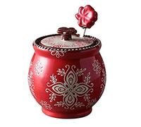 Azucarero retro de cerámica, bote for condimentos, juego tarros for con cuchara y tapa, utensilios cocina(Red)
