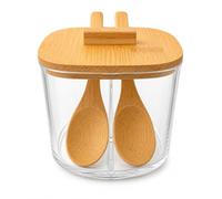 Azucarero Salero con 2 Compartimentos Tapa de Bambú y 2 Cucharas Recipiente para Azúcar Sal o Especias Organizador de Cocina Transparente Bote para Café y Condimentos