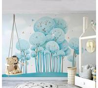 Azul Adorable Dibujos Animados Bosque Conejos Pajaritos 3D Papel Pintado Pared Fácil Instalación Oficina Sala Estar Sofá Dormitorio TV Fondos Decoración-300cm×210cm