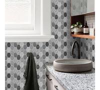 Azulejos Adhesivos Cocina 30x15 cm Hexagonal De Mármol Gris Suelo Vinilo Autoadhesivo Impermeable Baldosas Adhesivas Pared Muebles Decorativos Quitar y Pegar Vinilos Baño Azulejos (12 Piezas)