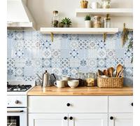Azulejos Adhesivos Cocina Azul Claro Marruecos Baldosas Adhesivas Pared Gabinete Muebles Baño Autoadhesivo Impermeable PVC Hogar Decoración Vinilo Pared Cocina 15x15cm/24 piezas
