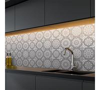 Azulejos Adhesivos Cocina Gris Mandala Azulejos Adhesivos Baño Impermeables Baldosas Adhesivas Pared para Gabinete Muebles Decoración Vinilo Adhesivo Pared Cocina 20x20cm /36 Piezas
