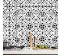 Azulejos Adhesivos Cocina Mandala Negro Azulejos Adhesivos Baño Impermeables Baldosas Adhesivas Pared para Gabinete Muebles Decoración Vinilo Adhesivo Pared Cocina 20x20cm /24 Piezas