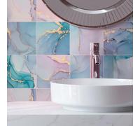 Azulejos Adhesivos Cocina Marmol Azul Rosa Azulejos Adhesivos Baño Impermeables Baldosas Adhesivas Pared para Gabinete Muebles Decoración Vinilo Adhesivo Pared Cocina 20x20cm /36 Piezas