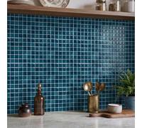 Azulejos Adhesivos Cocina Mosaico Azul Pavo Vinilo Cocina Impermeables Azulejos Adhesivos Baño Decoración Fáciles de Limpiar Baldosas Adhesivas Pared 15.25x15.25 cm/ 5 pcs